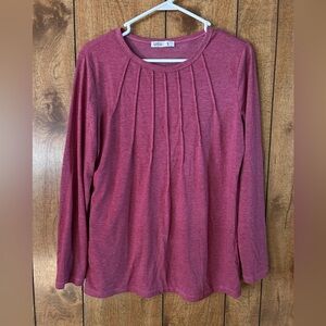 UEU Women's Pleated Long Sleeve Top - Berry ~ Woman’s size L